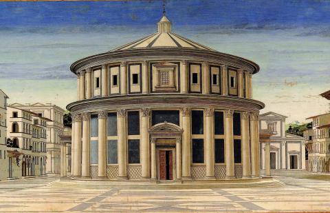 Immagine del particolare della Città Ideale dipinto di Piero della Francesca